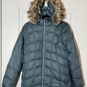 Eddie Bauer Down Jacket with Faux Fur Hood  Women’s Size M Cornflower Blue EUC M
